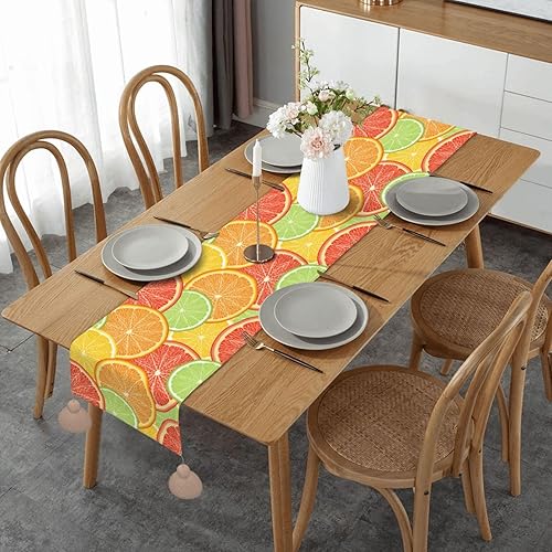 Camino de mesa de Navidad de verano, color naranja, rojo, limón, rojo, decoración de mesa de comedor, decoración de Navidad, decoración de