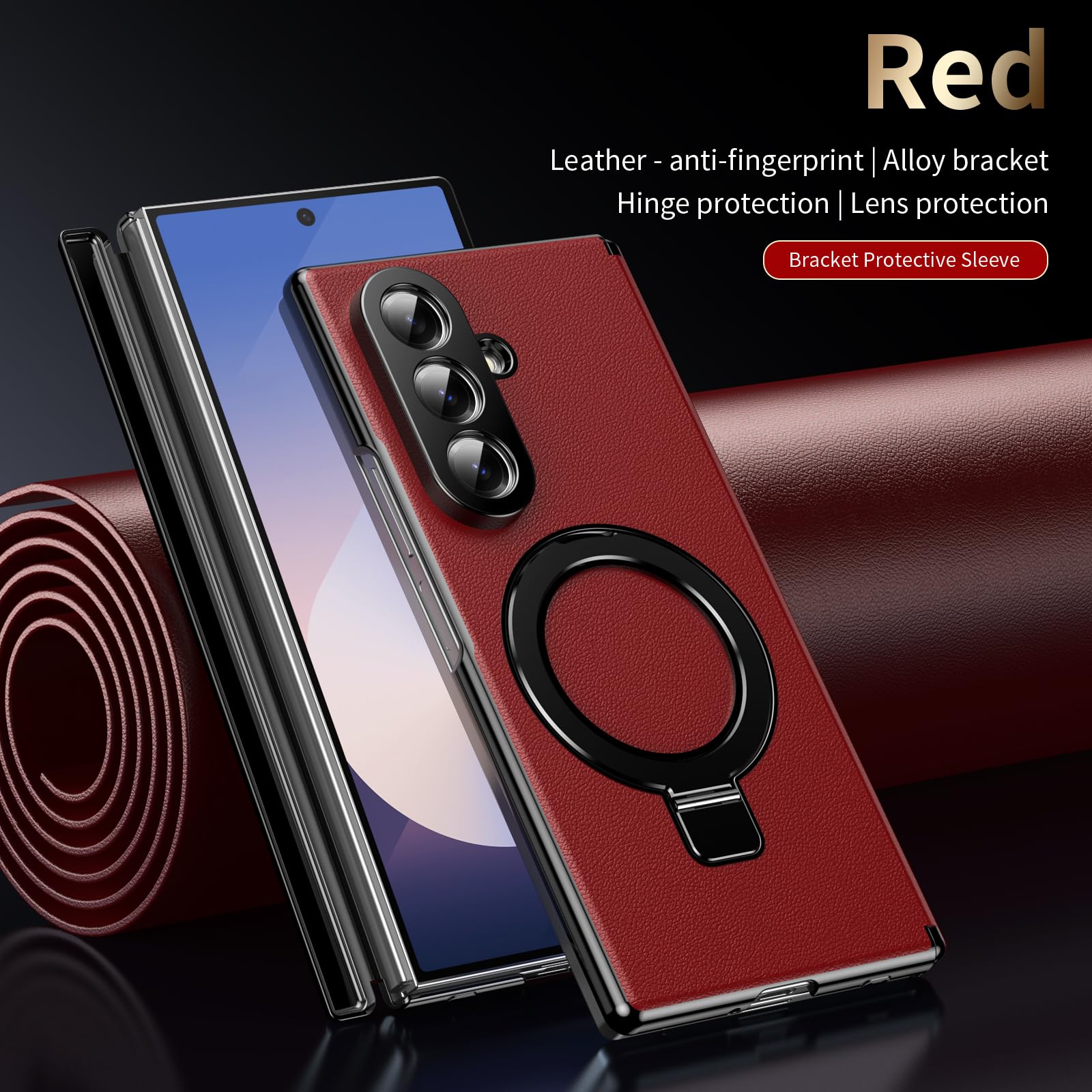 Etui do Samsung Galaxy Z Fold8, kompatybilne z mag / Safe, Składany metalowy stojak, pokrowiec ochronny na zawiasach do Samsung Z Fold 8-czerwony