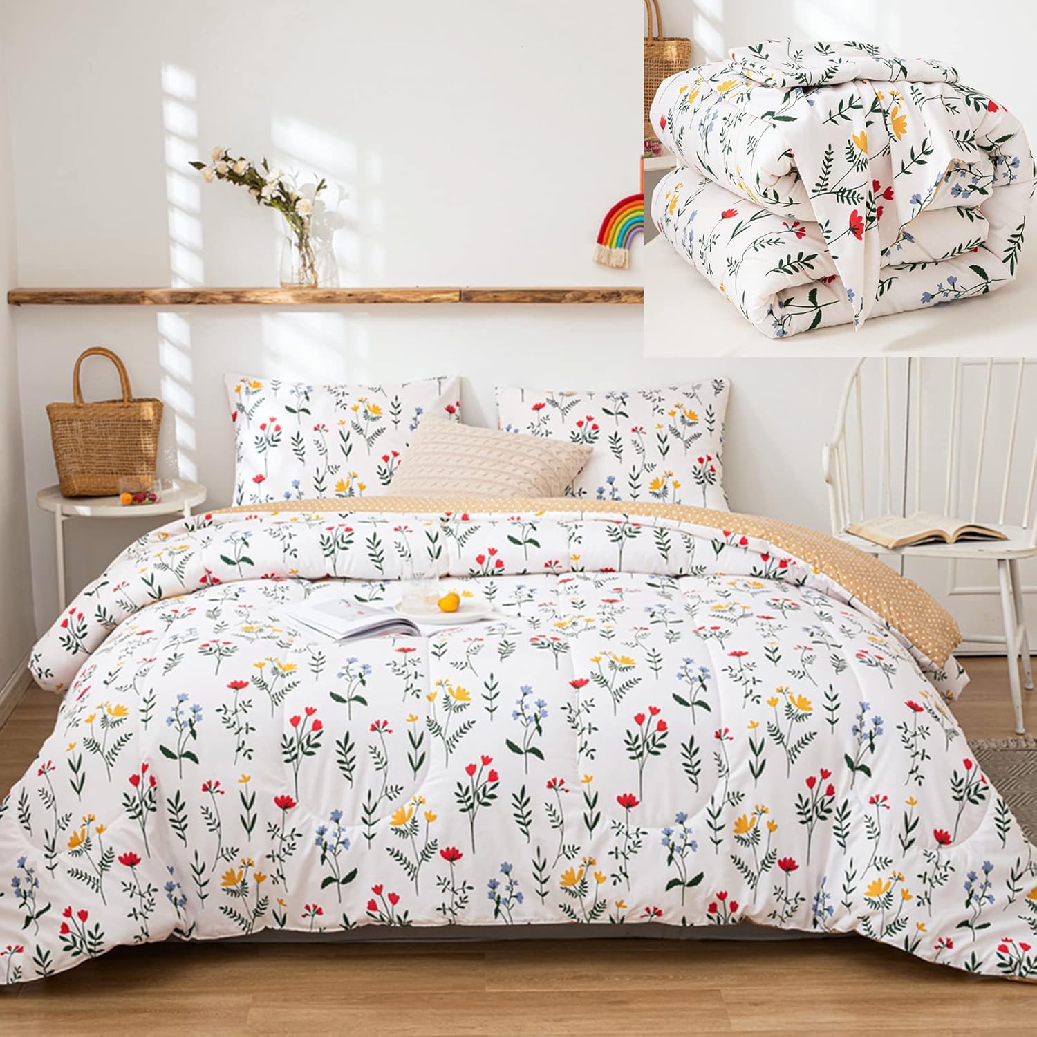White Flower Comforter Set Floral Comforter Red Yellow Blue