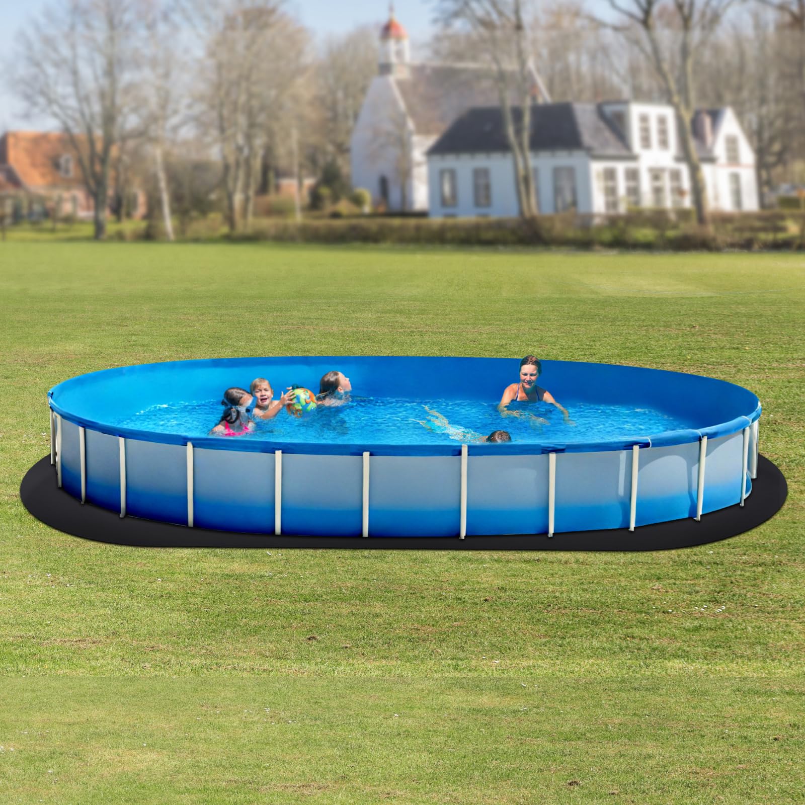 VEVOR Ovale Poolunterlage, 3,6x7,3 m, Bodenplane für oberirdische Schwimmbecken, extra Dicke Bodenschutzplane, Poolmatte aus Geotextilmaterial, verlängert die Lebensdauer der Folie