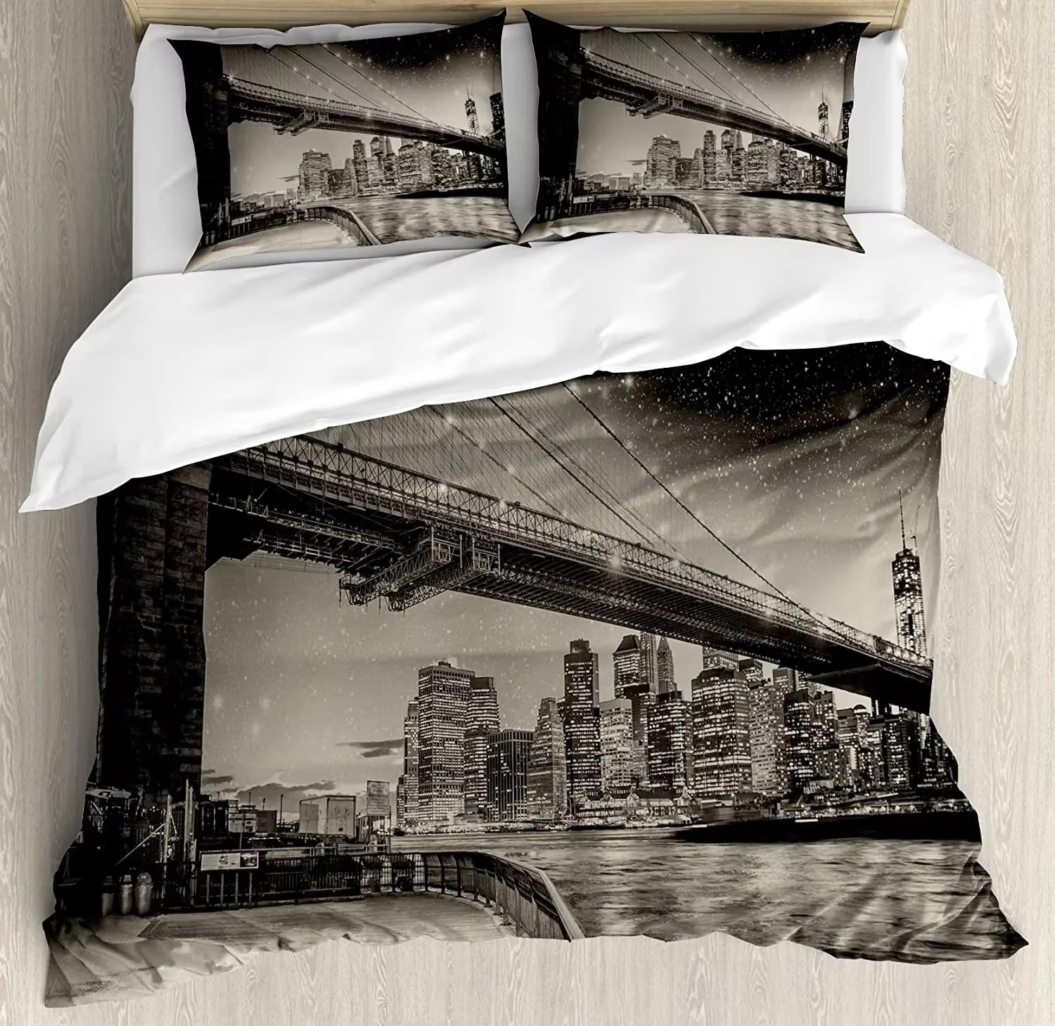 Parure de lit Manhattan au design imprimé haute définition du Pont de Brooklyn