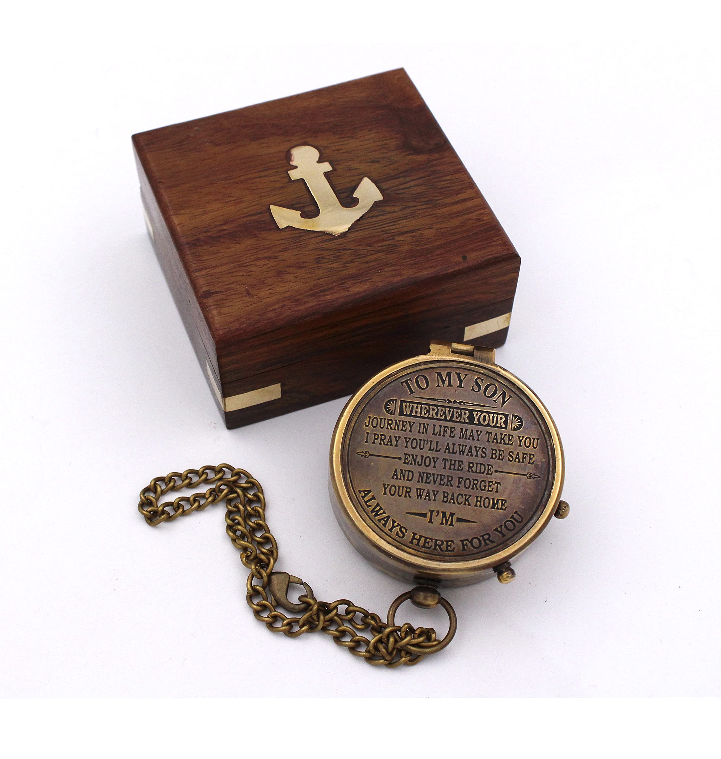 to My Son Never Forget That I Love You Motivational Gift Inspirational Quote Engraved Handmade Compass Boy’s Room Décor Graduation Back to School Birthday Sentimental Gift for Son from Mom and Dad