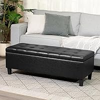 Vista 1 de Asense Storage Ottoman Bench,16.5 x 44.9 x 15.11 Inches Storage Bench,Leather Ottoman with Legs,Tufted Ottoman with Safety Hinge,End of Bed Bench