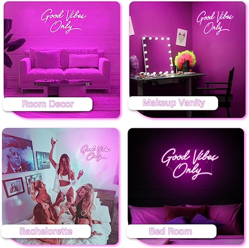 Miniatura 6 de Kavaas Letreros de neón con texto en inglés Good Vibes Only para decoración de pared, de 17.7 x 9.9 pulgadas, letrero LED rosa con texto en inglés
