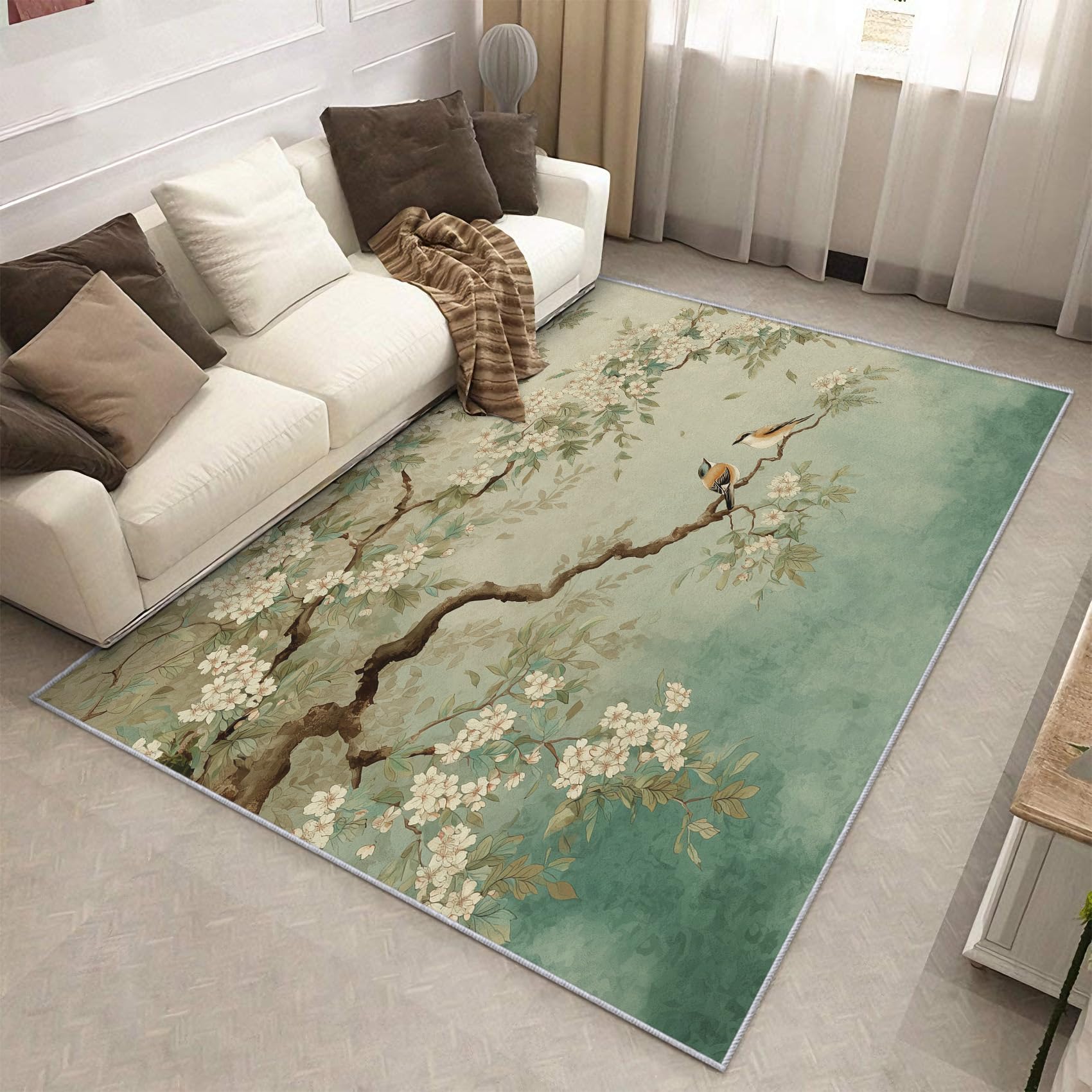 Tapis salon oiseau fleuri pour une ambiance zen au bureau
