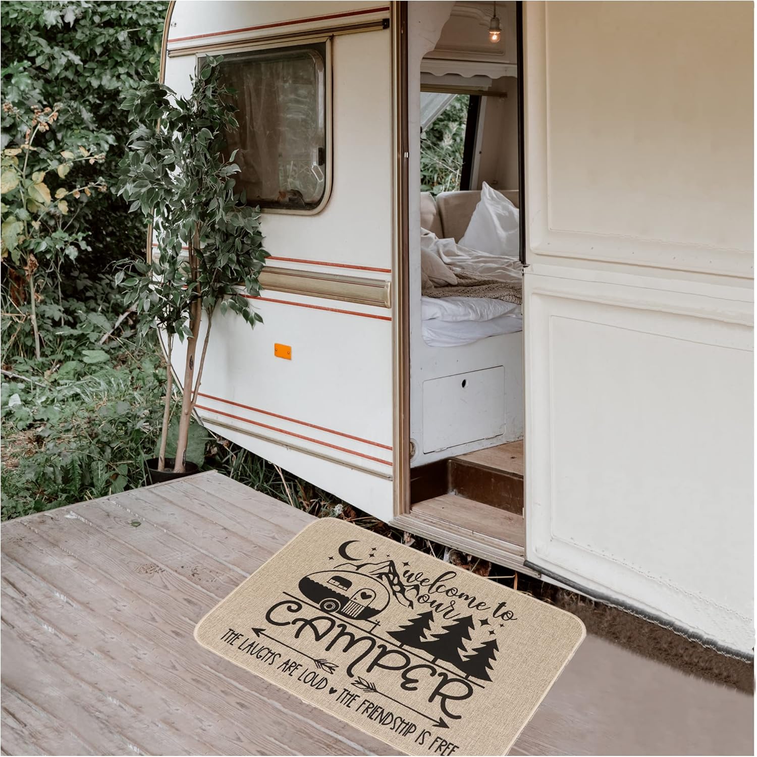 Welcome Mats for Front Door Camper Door Mat Quote Camping Doormat Farmhouse Floor Mat Non Slip Rubber Entrance Rug for Indoor Outdoor 17x28 inch