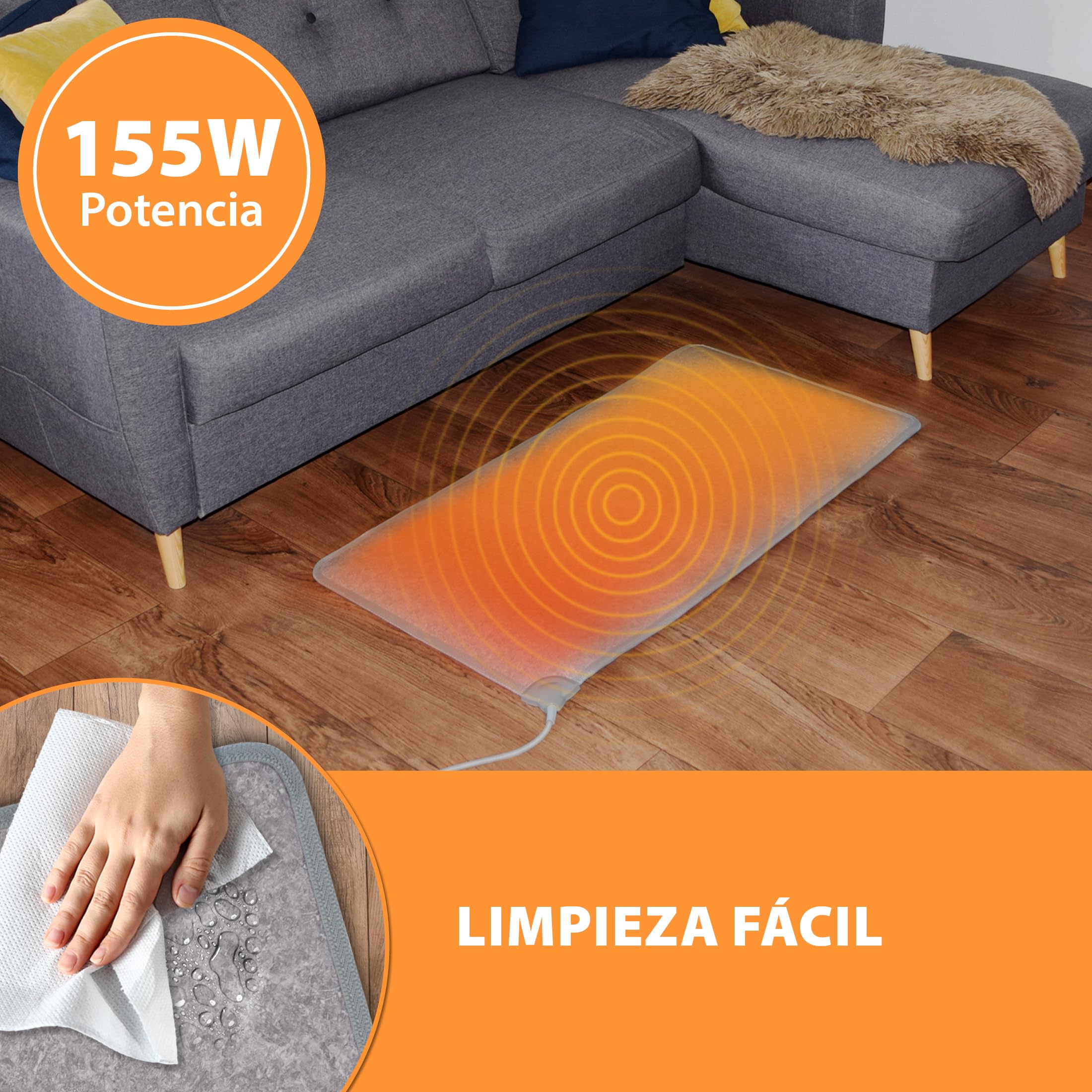 Carbon Feed Calefacción de suelo eléctrica grande 55x110cm Calentador de pies Alfombra Calefactora