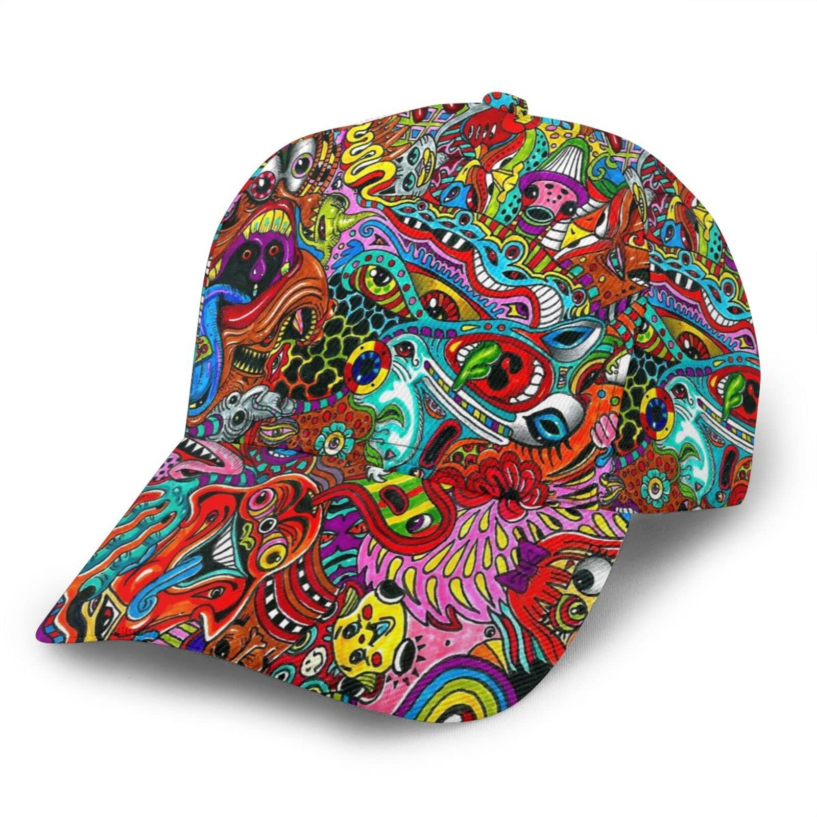 Breathable Hats for Women Men Psychedelic Monster Floral Baseball Caps with Ponytail Hole Trucker Hats Dad Hats for Outdoor Sports Running Hiking Camping