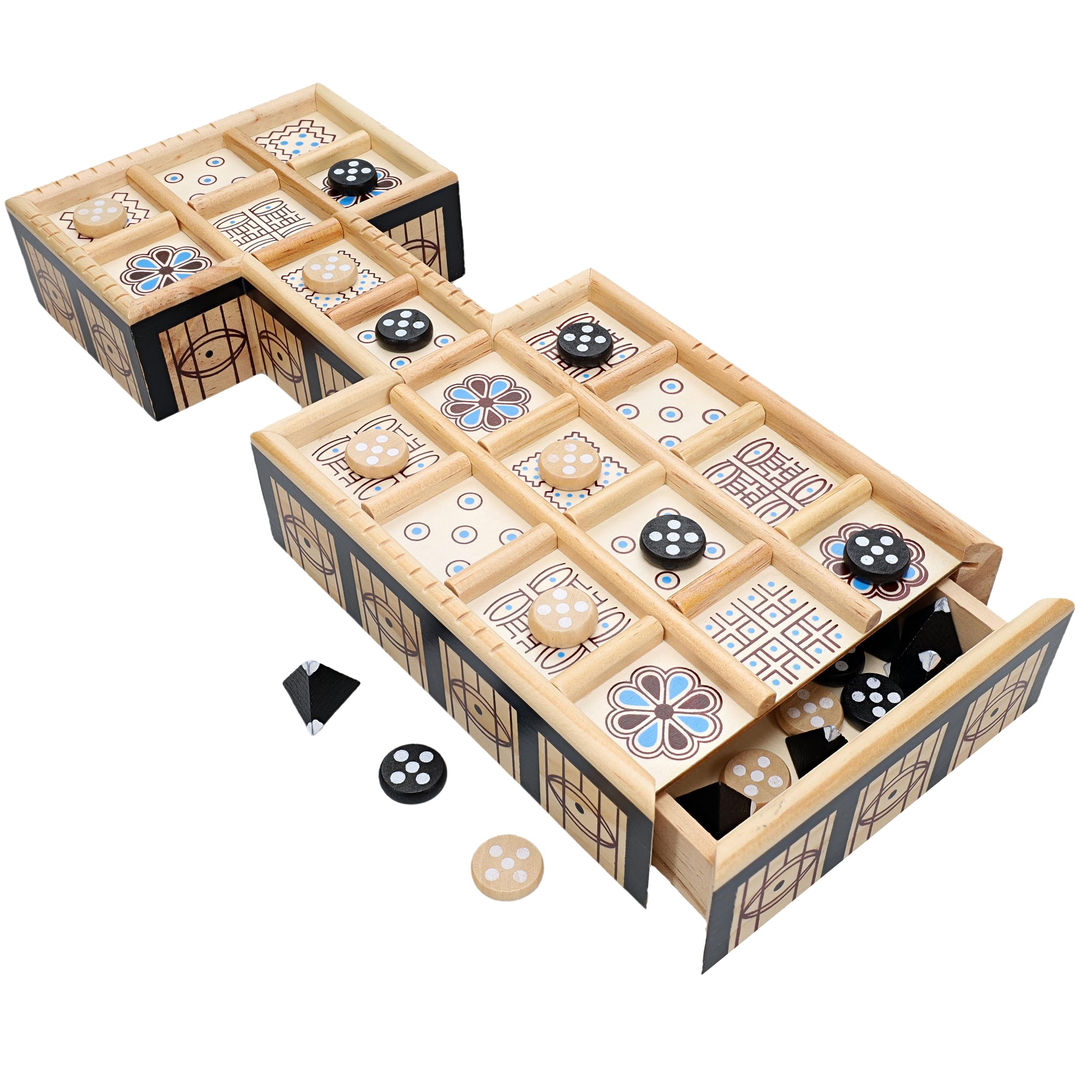 WE Games Royal Game of UR - Ancient Strategy Two-Player Board Game with 13.5” x 5.5” Wood Board & Storage Drawers, Ideal for History Enthusiasts