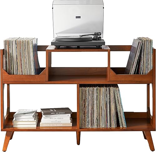 Crosley Furniture Asheville Mid-Century Modern Media Console - Soporte para tocadiscos, almacenamiento para discos de vinilo, grande, nogal