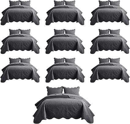 IR Imperial Rooms 10 Pack Twin Quilt Bedding Set (68" x 86") - Bulk Wholesale for Hotels, Guest Bedroom & Airbnbs - Lightweight Microfiber Reversible Floral Embossed Quilts Bedspreads (Charcoal)