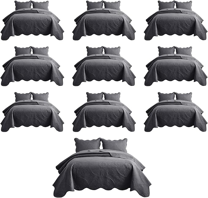 IR Imperial Rooms 10 Pack Twin Quilt Bedding Set (68" x 86") - Bulk Wholesale for Hotels, Guest Bedroom & Airbnbs - Lightweight Microfiber Reversible Floral Embossed Quilts Bedspreads (Charcoal)