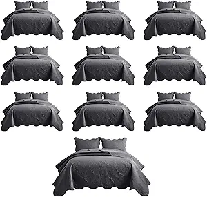 IR Imperial Rooms 10 Pack Twin Quilt Bedding Set (68" x 86") - Bulk Wholesale for Hotels, Guest Bedroom & Airbnbs - Lightweight Microfiber Reversible Floral Embossed Quilts Bedspreads (Charcoal)