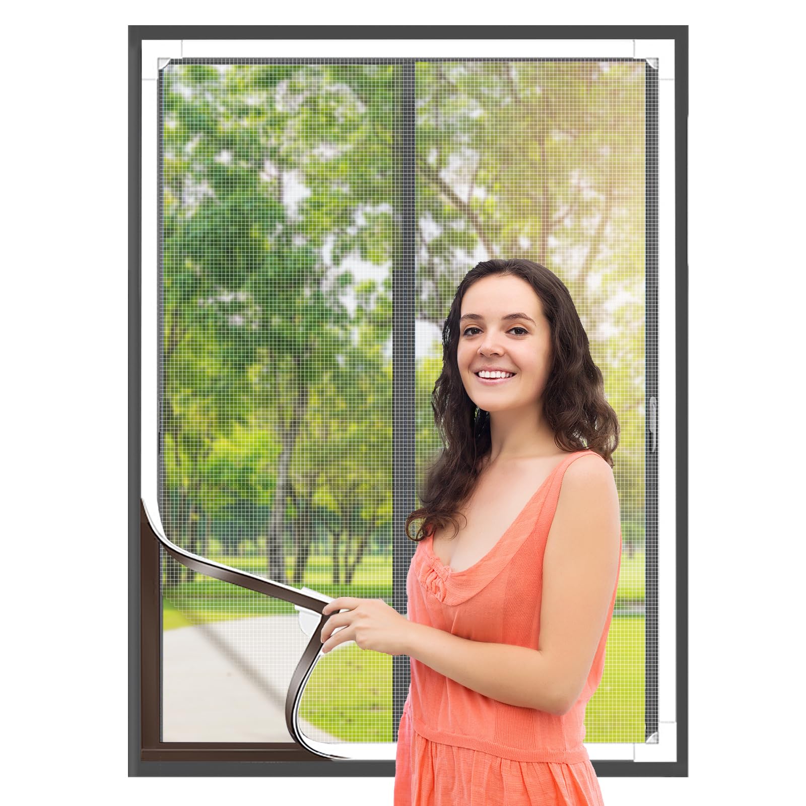 Flintronic Mosquitera magnética para ventanas, Mosquitera para ventanas de fijación con Imán incorporado, recortable individualmente hasta 130 x 150 cm, sin taladrar ni atornillar [Blanco]
