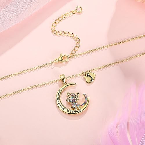 Miniatura 6 de IEFWELL Regalos de gatos para amantes de los gatos, collar de gato chapado en oro de 16 quilates con circonita cúbica colorida, collar con inicial