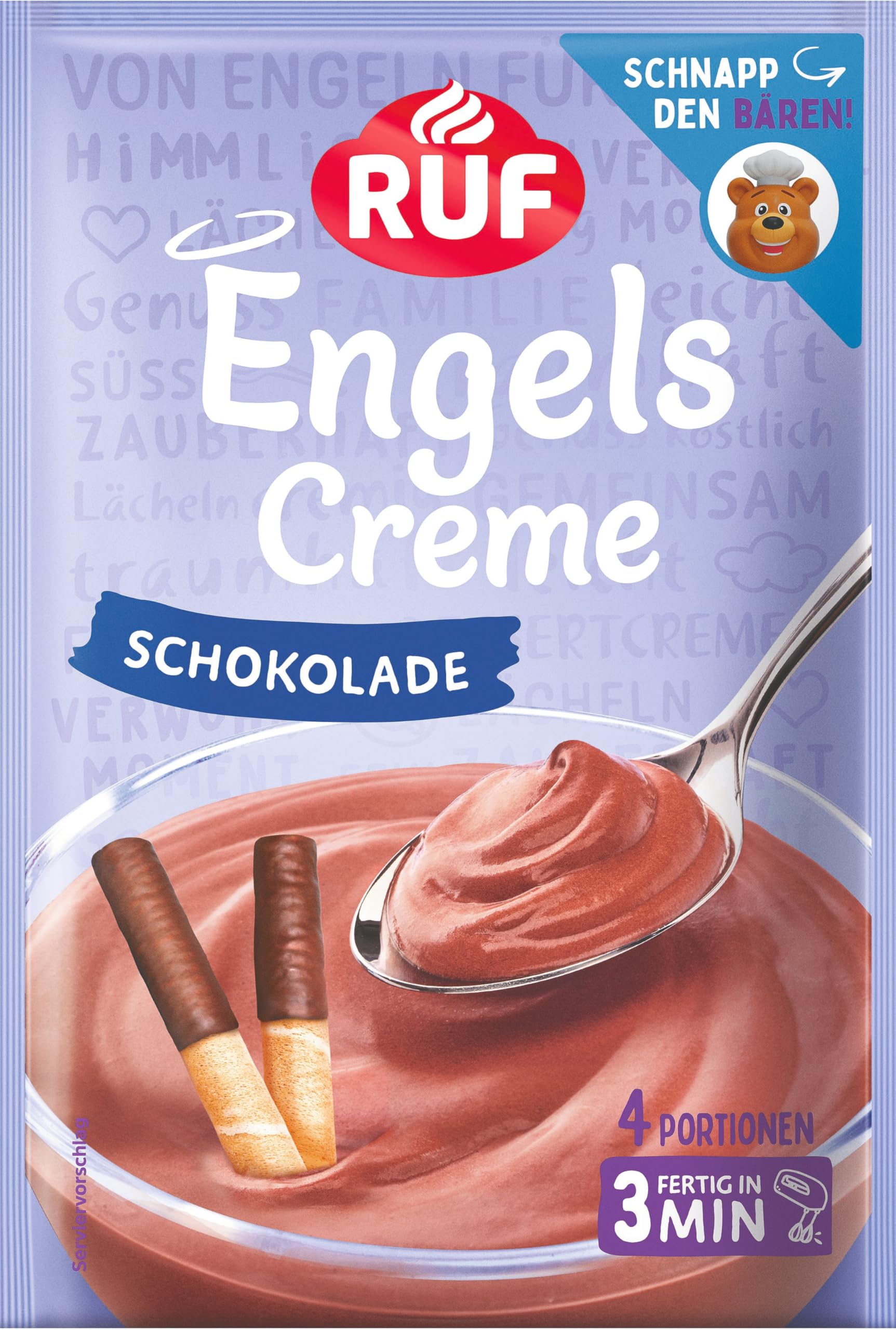 RUF Engels Creme Schokolade, Dessertpulver für eine Dessertcreme mit vollmundigem Schoko-Geschmack, 4 Portionen
