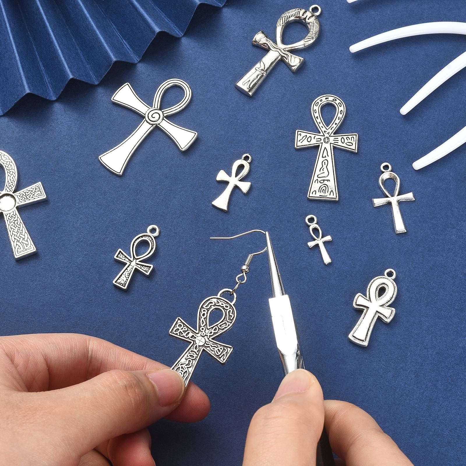 Ipotkitt 50 Pcs 10 Styles Vintage Style Charms Ankh Cross Charms Antique Religious Cross Charms DIY Jewelry Making Finding for Bracelet and Necklace - Image 4