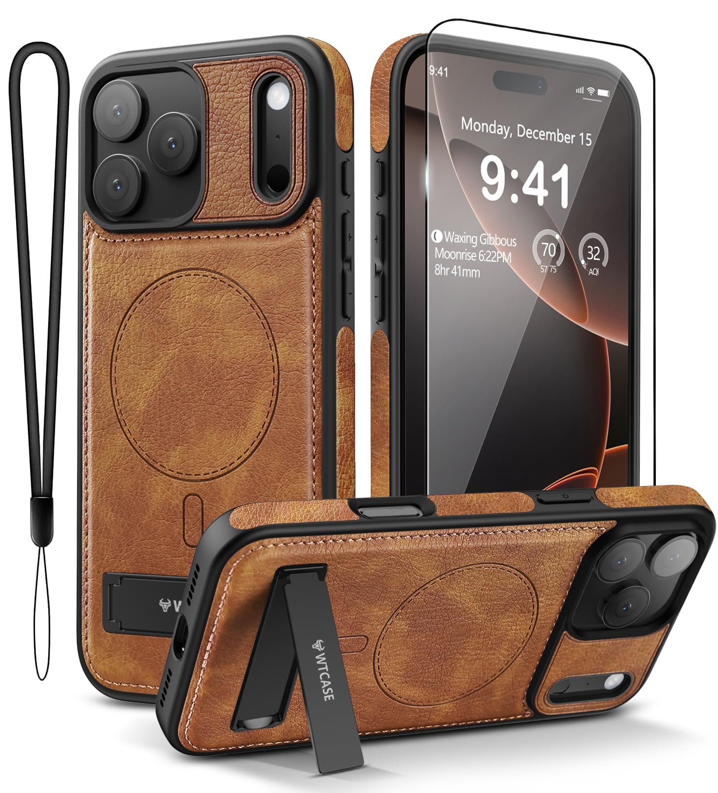 Magnetic for iPhone 18 Pro Max Leather Case,Built-in Invisible Stand [Compatible with Mag…