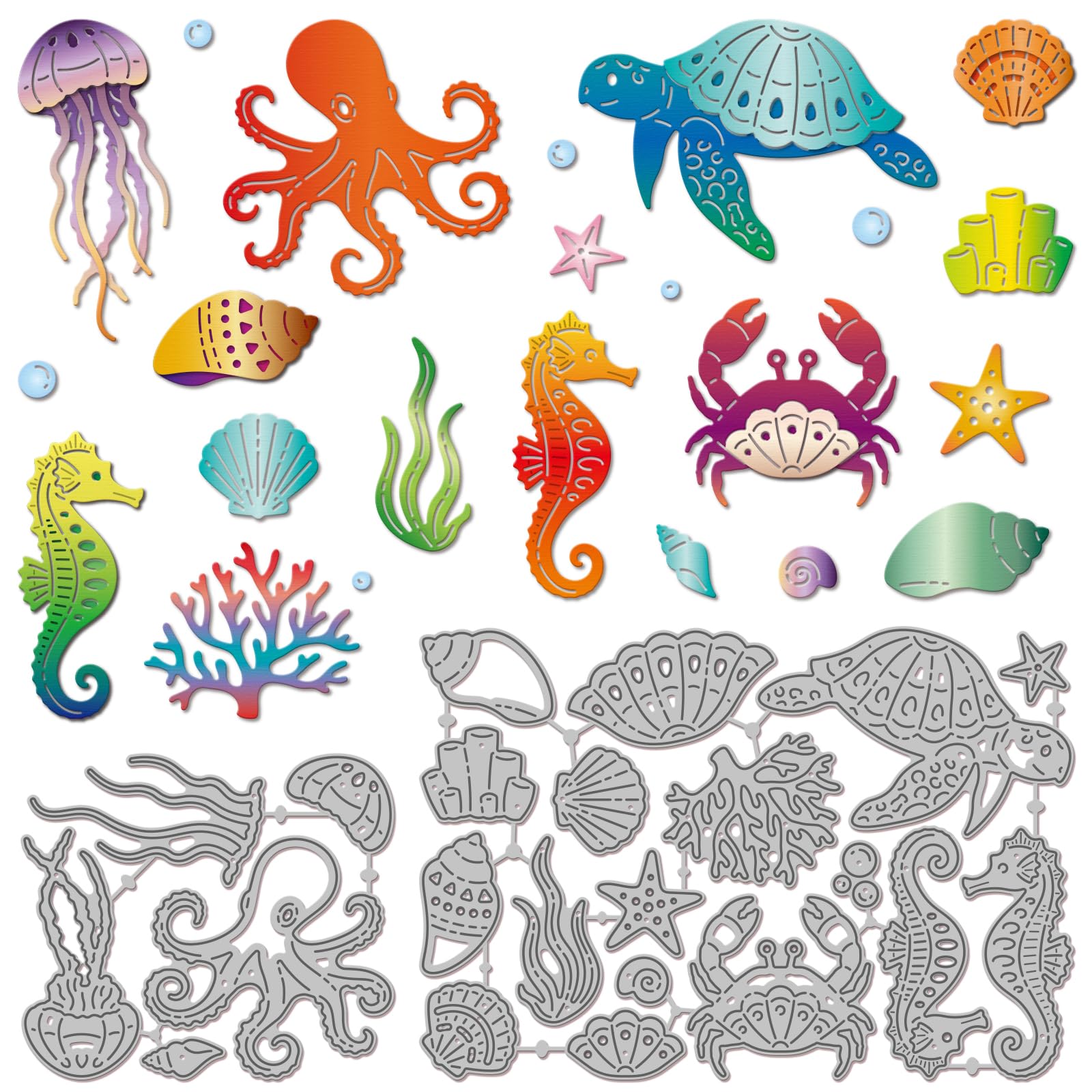 GLOBLELAND Turtle Jellyfish Cutting Dies for Card Making Octopus Metal Seahorse Die Cut Marine Animals Summer Ocean Cutting Dies for Scrapbooking Paper Crafts DIY Cards Photo Album Decor — image 1