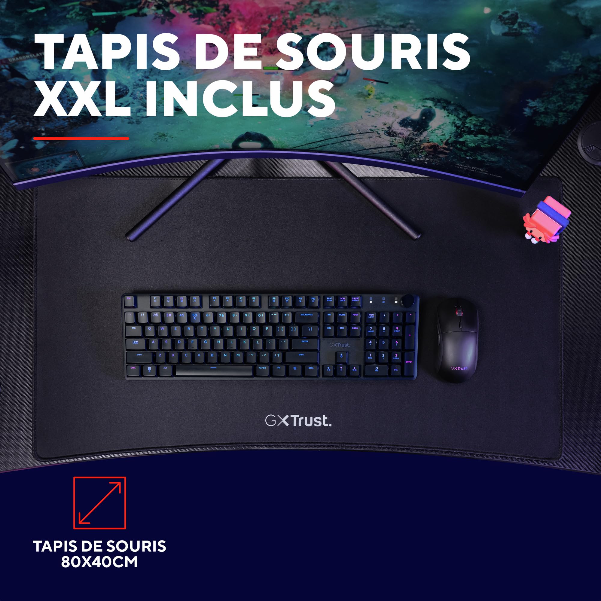 GXTrust Luminus Pro Bureau Gaming 120x60 cm avec LED RGB, Noir