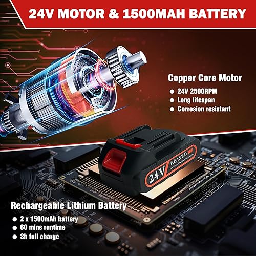 Miniatura 4 de Cortasetos inalámbrico - Cortadora eléctrica de arbustos de 24 V, tijeras de césped de mano, cortasetos con 2 baterías recargables y cargador para