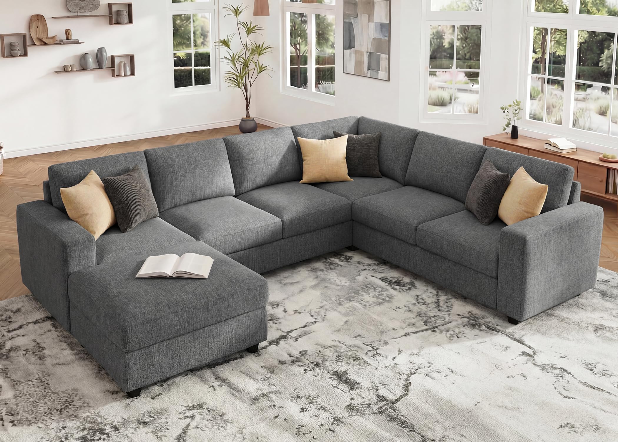 HONBAY Sectional Sofa with Storage, U Shape Sofa with Chaise