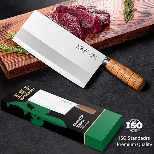 Miniatura 7 de WANGMAZI Cuchillo de cocina para carne, cuchillo de chef chino, cuchillo para verduras, acero inoxidable alemán, mango antideslizante, cuchillo de