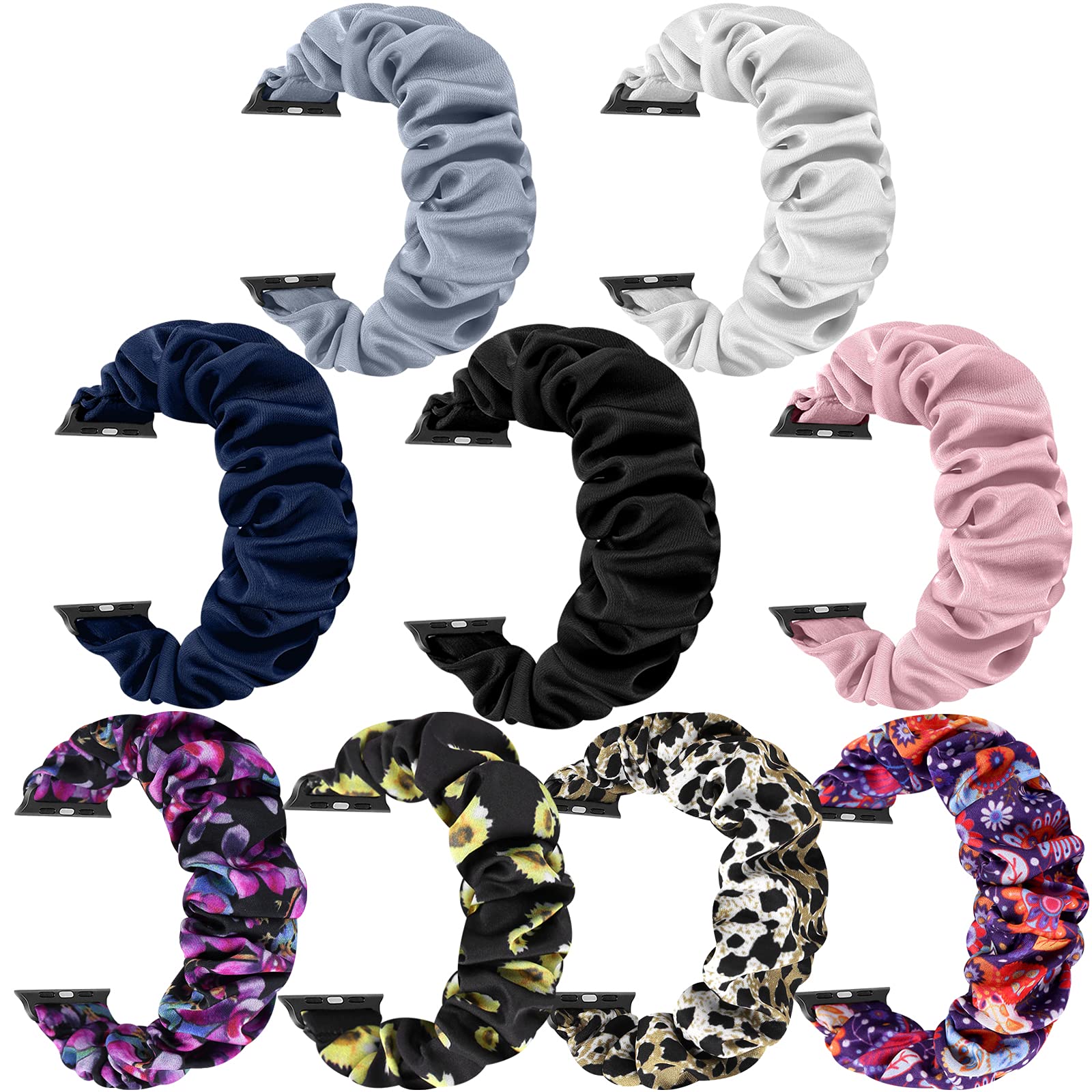 Pasek do zegarka Apple Watch Scrunchie 49 mm, 45 mm, 44 mm, 42 mm, elastyczny, miękki wzór, z nadrukiem, zastępcza opaska na nadgarstek, bransoletka dla kobiet i dziewcząt, do iWatch