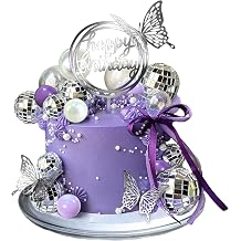 Disco Cake Topper Purple Pearl Balls with Silver Butterfly Decorations