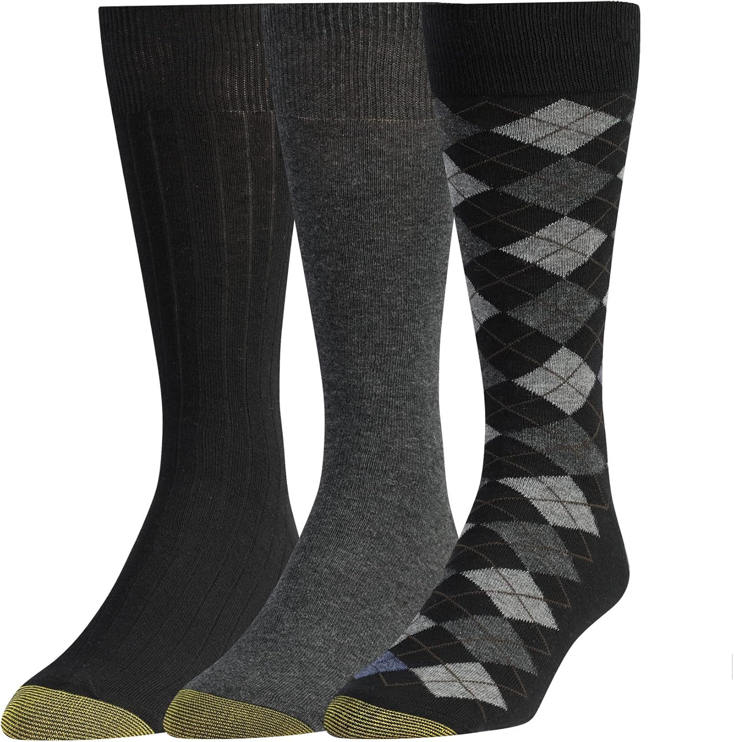 GOLDTOE Men's Argyle Dress Socks, Multipairs, Black Diamond (3Pairs), Large