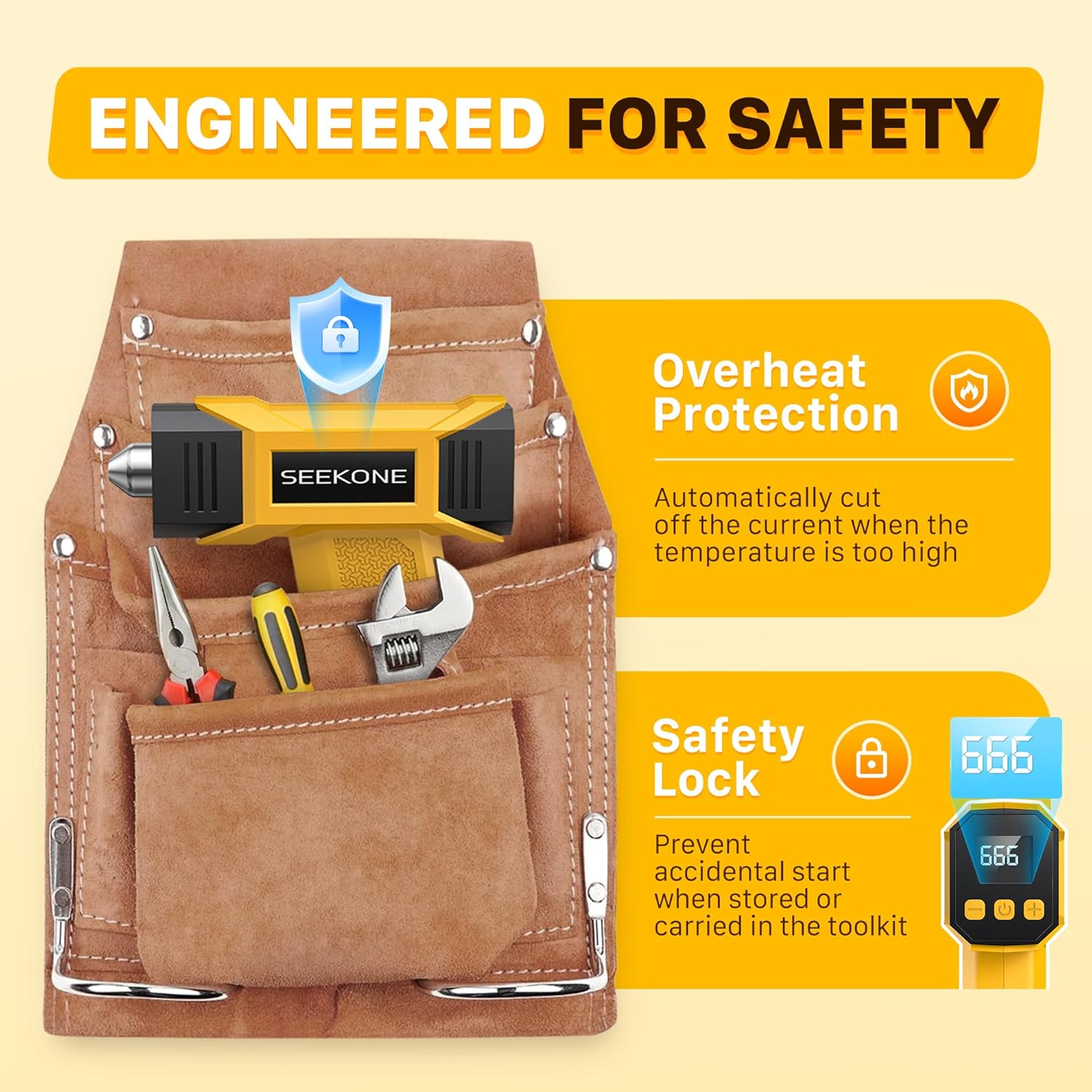 SEEKONE 7.2V Cordless Mini Heat Gun with Variable Temperature 212-932℉, 5000mAH Hot Air Gun with USB Charge, LCD Display and Memory Function, Reflector Nozzle for 3D Printing, Crafts and Shrink Tube
