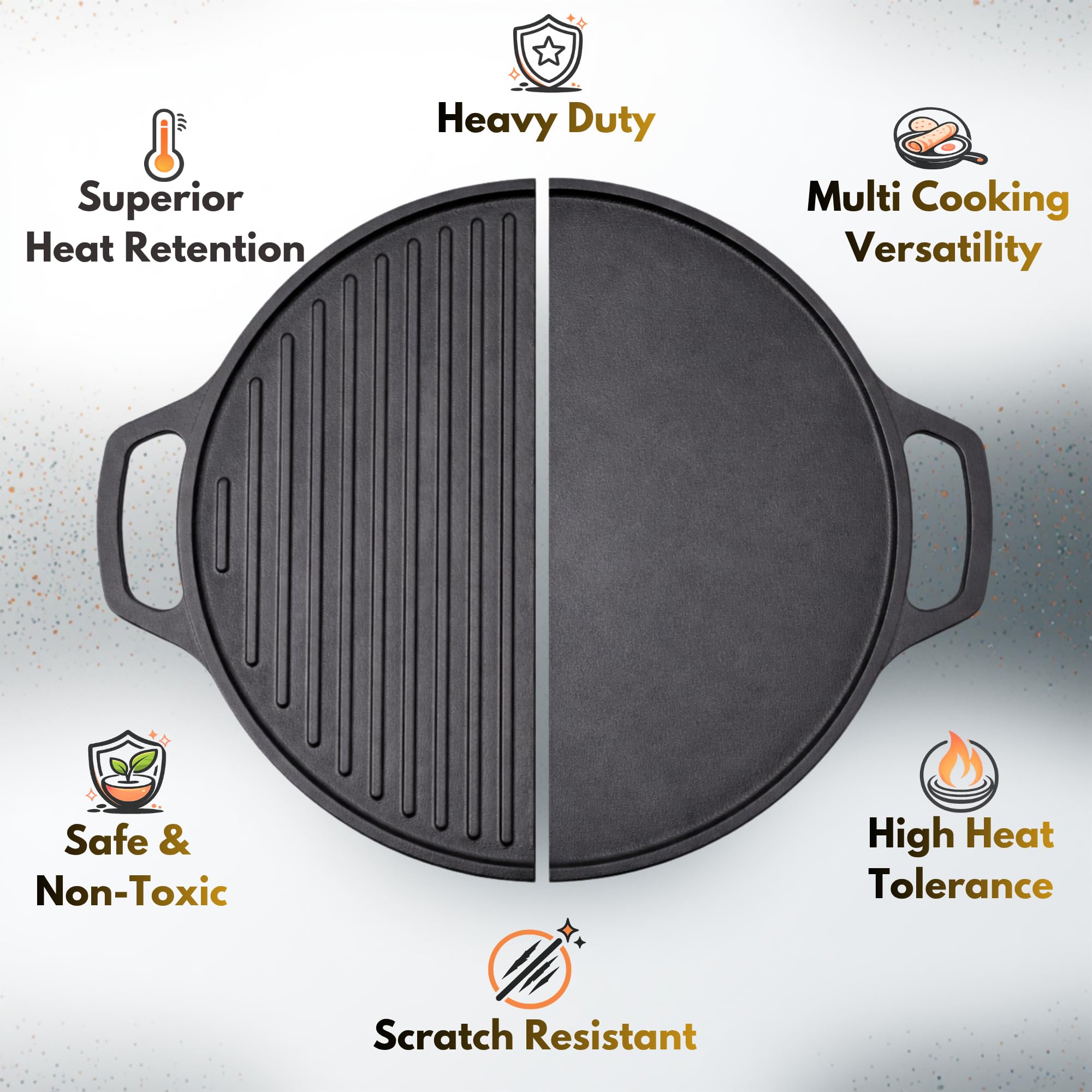Cast Iron Dosa Tawa | 2-in-1 Reversible Grill Pan | Pre-Seasoned Heavy Iron Tawa for Roti, Paratha, Paneer | Double Sided Cookware (30 cm) — Amazon image 6