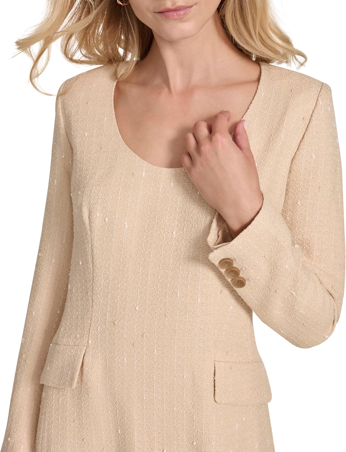 Calvin Klein Womens Long Sleeve Scoop Neck Mini Tweed Shift Dress - Image 5