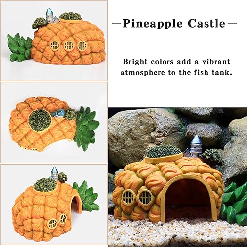 Miniatura 3 de Tfwadmx Decoraciones de acuario resina piña pecera casa de cangrejo ermitaño escondite cueva refugio decoración paisaje submarino cabaña acuario