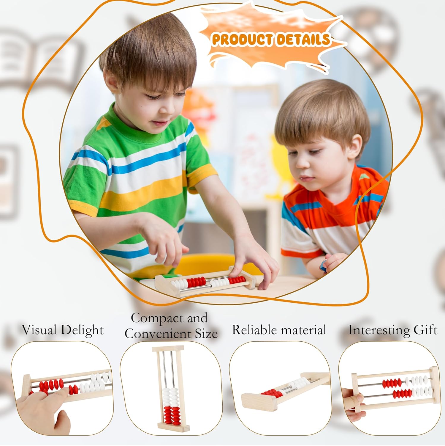 12 Pcs Mini 20-Bead Wooden Rekenrek Abacus 2-Row Counting Rack Educational Toys Math Skills Manipulatives Students Elementary School Classroom Activities