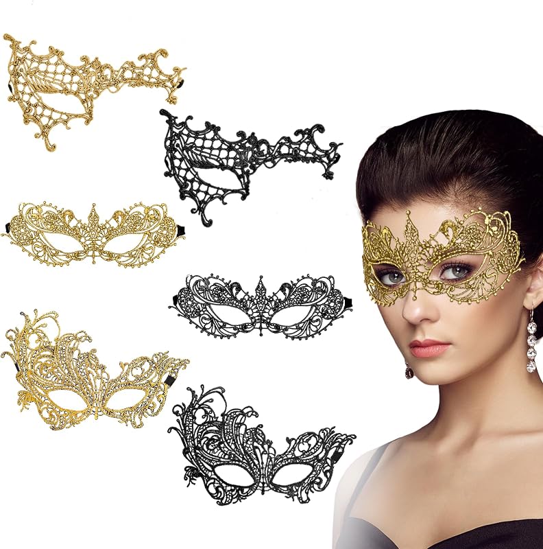 Qianyu 6 máscaras de mascarada para mujer, máscara de encaje para ojos, divertida máscara de encaje | Disfraz misterioso veneciano, estilo clásico, adecuado para bailes de graduación nocturnos, fiestas temáticas de disfraces, suministros para juegos de rol