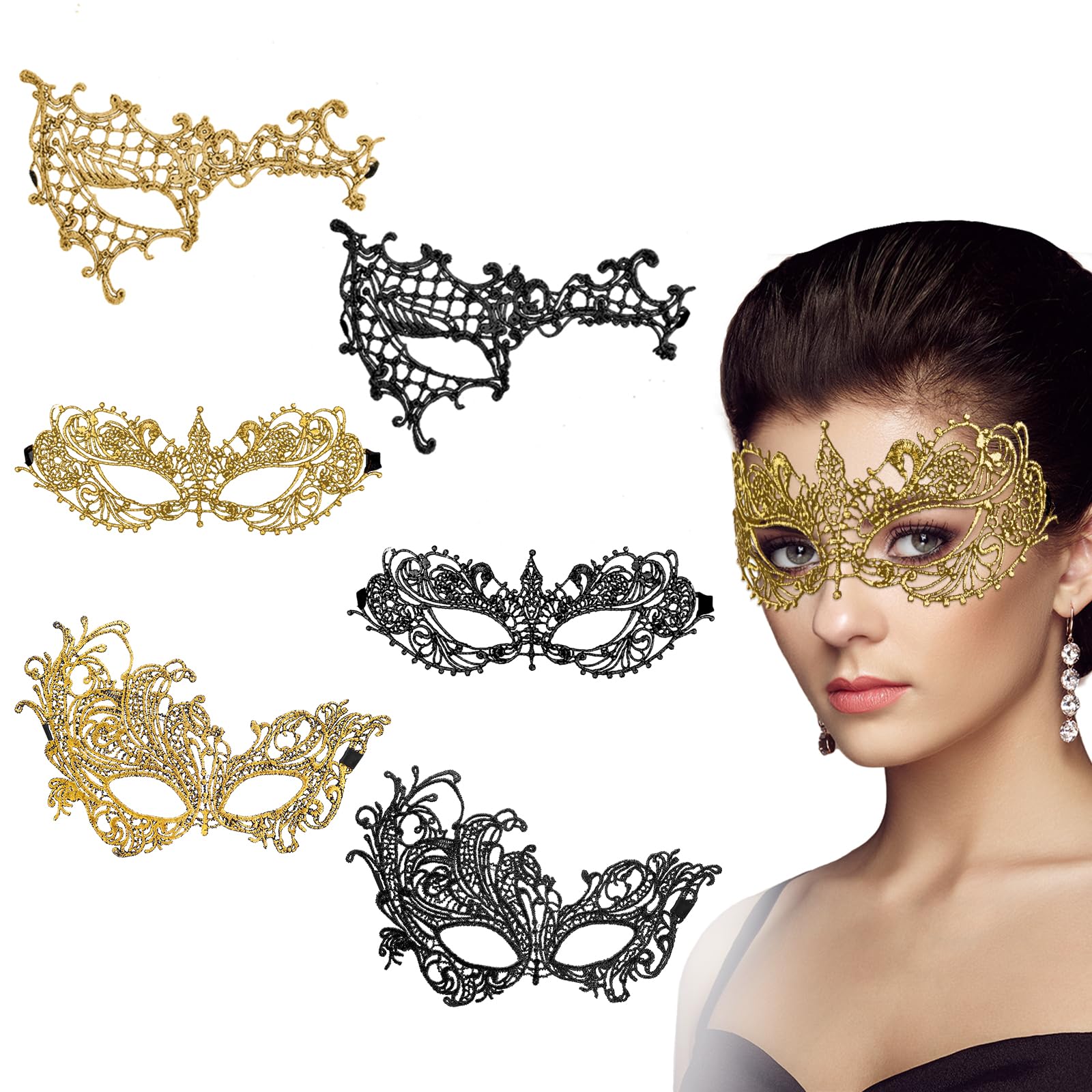 Qianyu 6 Pcs Masquerade Mask for Women Venetian Mysterious Disguise Lace Eye Mask Classic Style Fun Lace Mask Suitable for Evening Prom Ball Costume Theme Parties Role plays Supplies