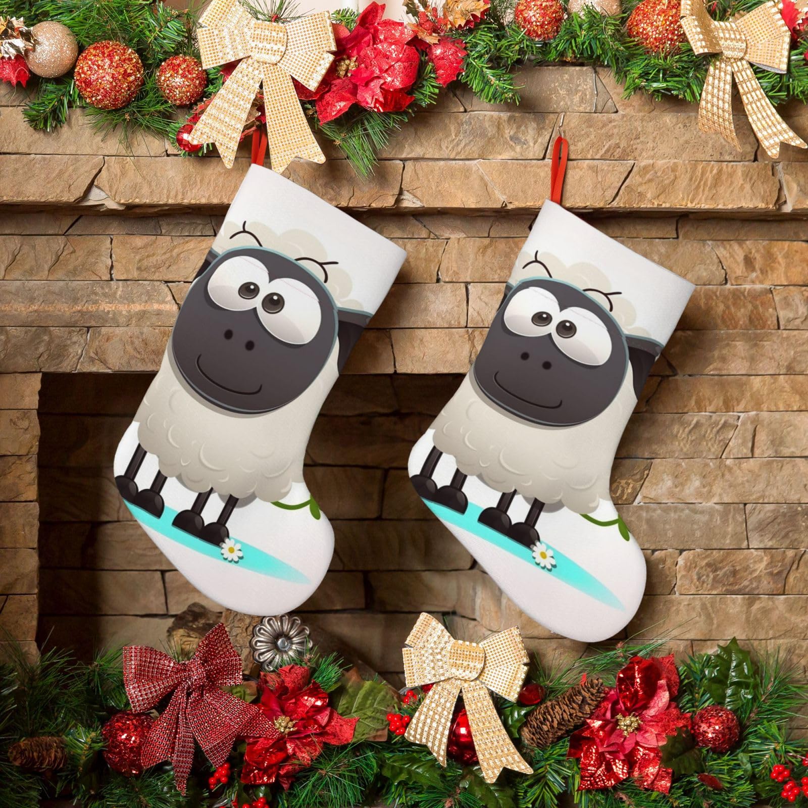 KLOPH Christmas Stockings 18" Personalized Xmas Stocking Sheep Decoration Stocking Hanging Fireplace Stocking for Holiday Xmas Tree Christmas Fireplace Decor