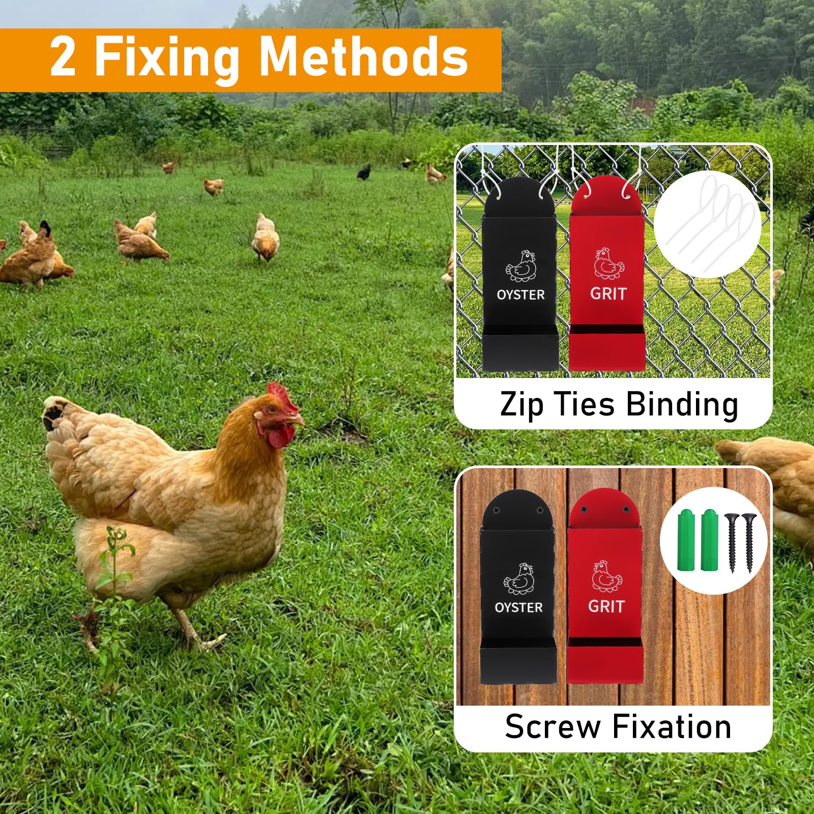 BigKing Trogolo – 2 dispensadores de grava para aves de corral, rojo + negro, 1,3 l/unidades, de metal, alimentador automático para gallinas, comedero para interiores y exteriores