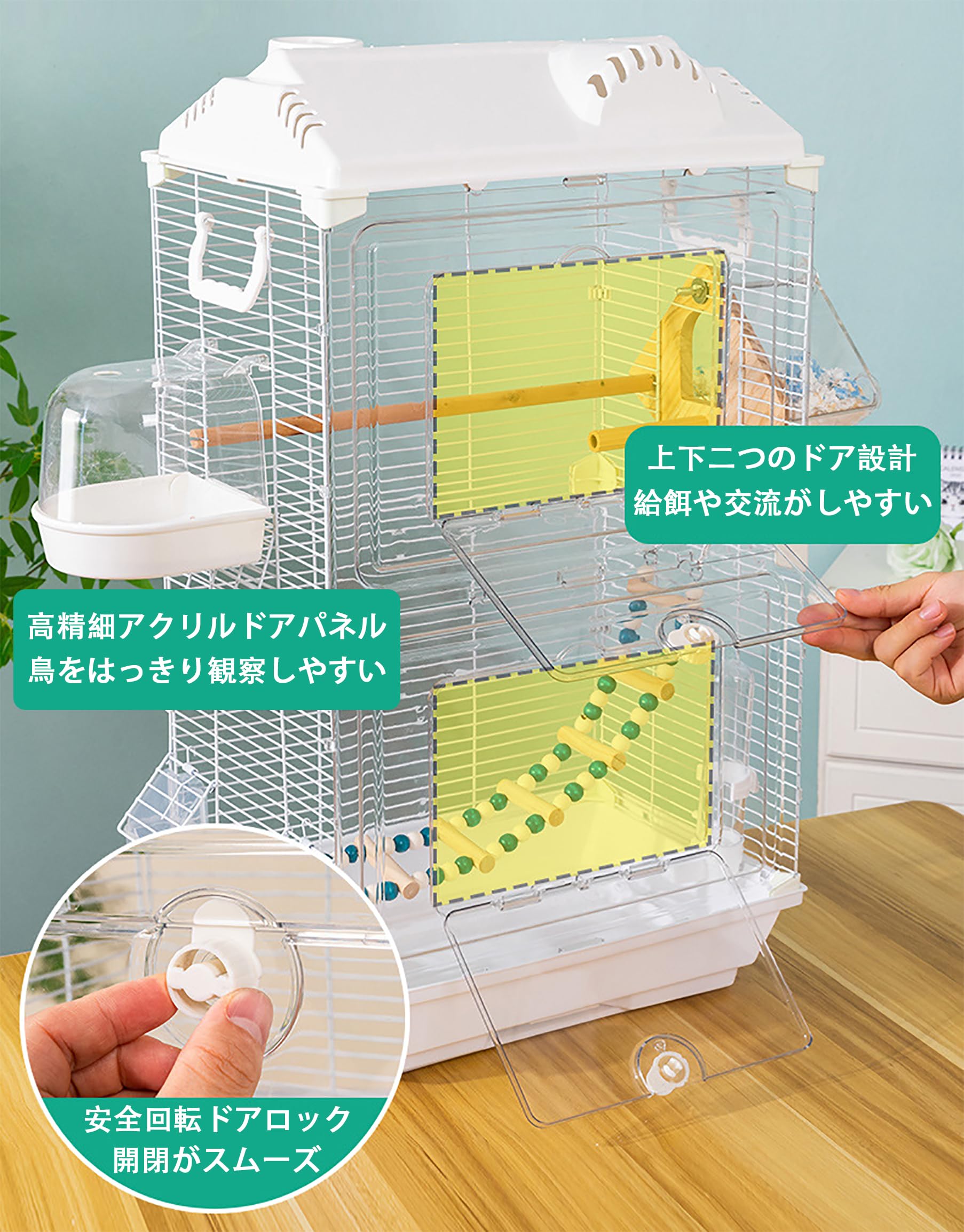 Amazon | 鳥かご バードケージ 中型 インコ ケージ アクリル透明ドア