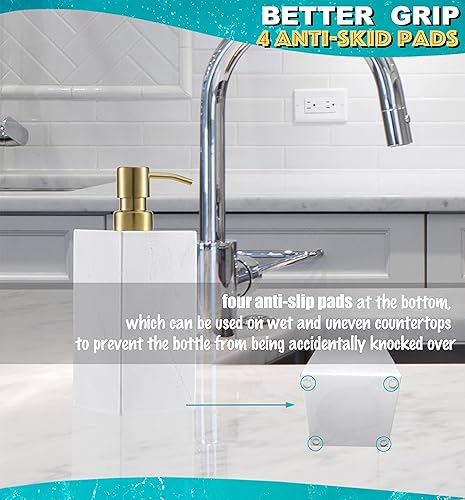 Miniatura 4 de LAGOM HOUSE Dispensador de jabón de mármol con parte superior de bomba de acero inoxidable dorado, piedra natural italiana blanca, dispensador de