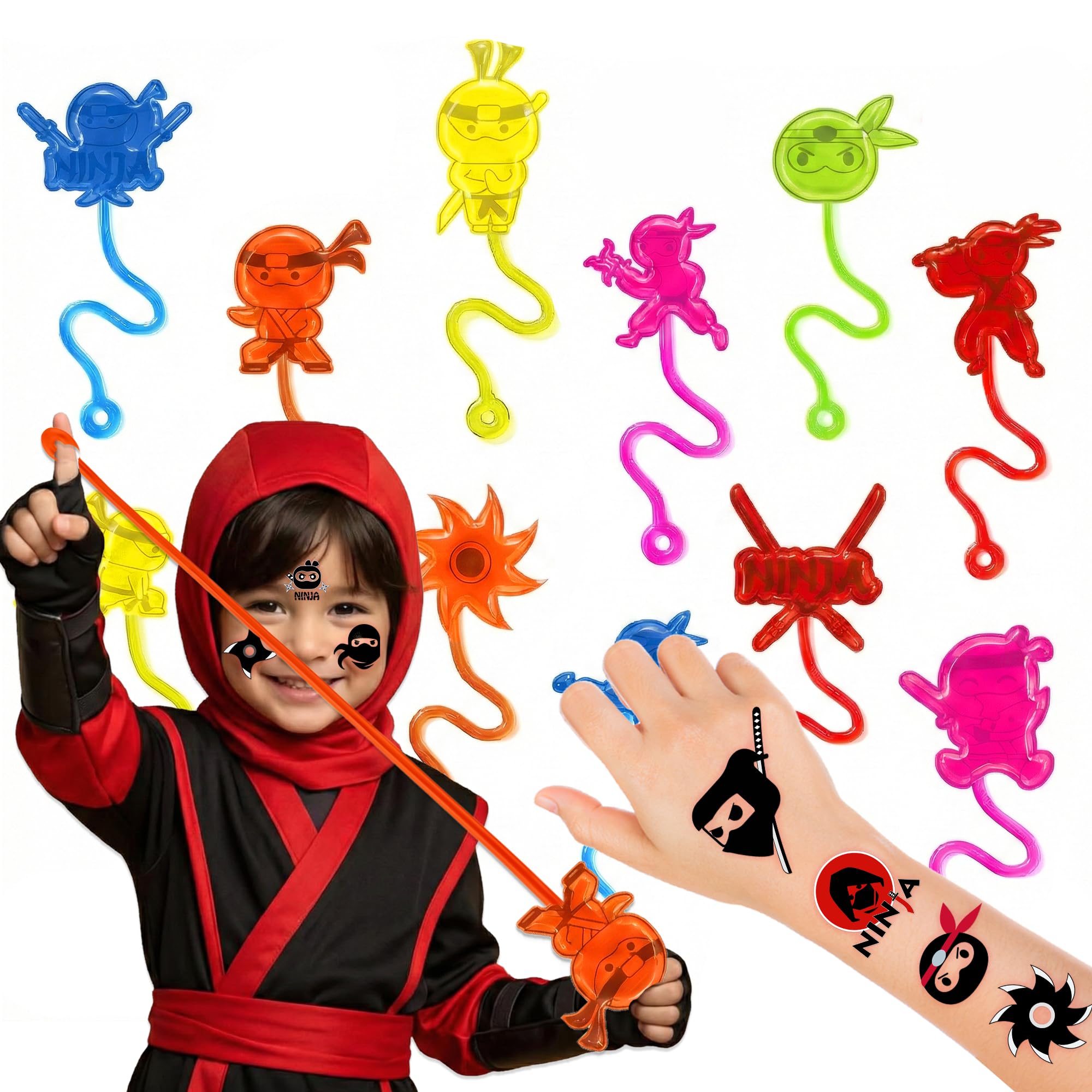 48PCS Ninja Party Favors for Kids - 24 Temporary Tattoos & 24 Stick Hands