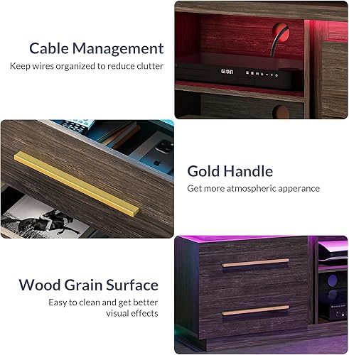 Miniatura 4 de BELLEZE Soporte de TV de 66 pulgadas para televisores de hasta 75 pulgadas, centro de entretenimiento con luces LED de sincronización de música,