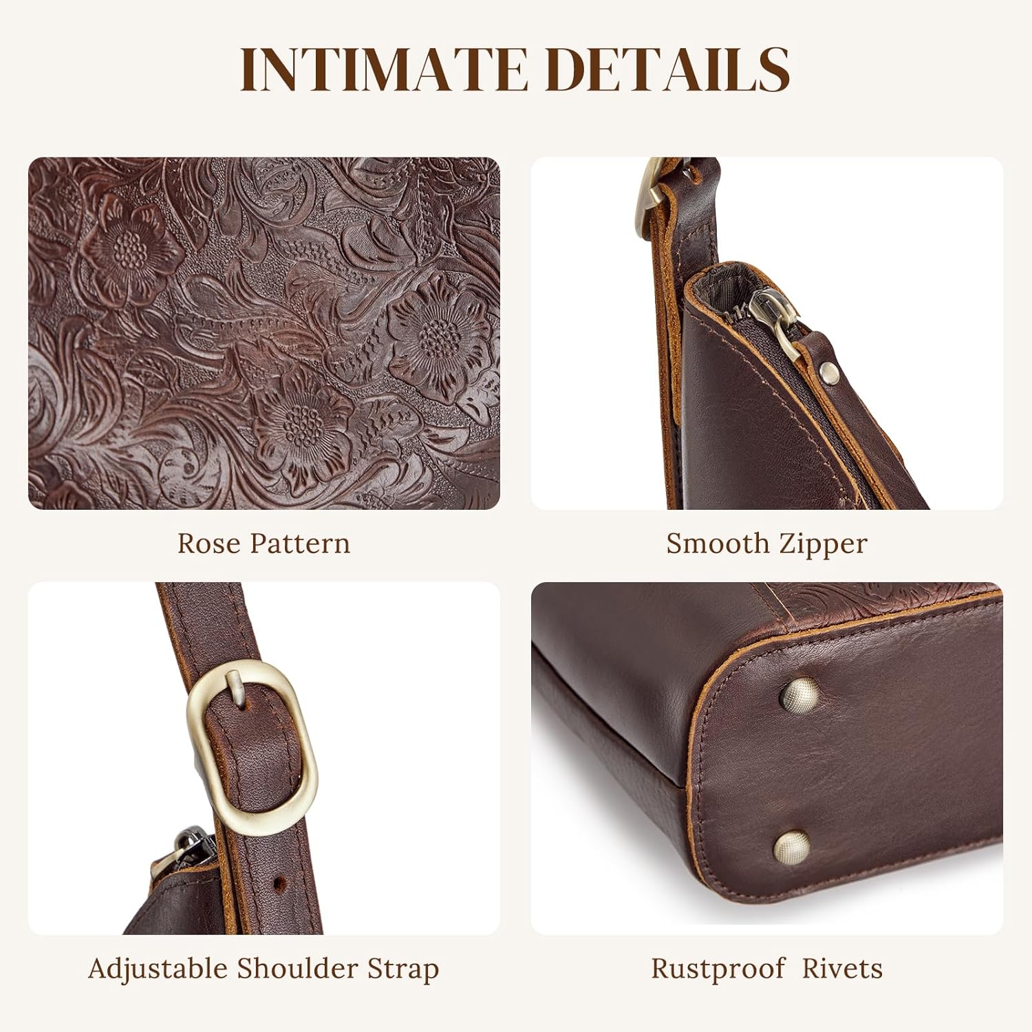 S-ZONE Leather Shoulder Bag for Women Hobo Bag Top Handle Handbag Satchel Purse Rose Pattern - Image 7