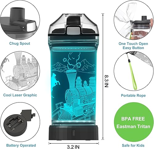 Miniatura 7 de Lightzz Botella de agua para niños con luz LED de tren brillante 3D, Tritan sin BPA, regalo creativo ideal para el regreso a clases, niñas, niños,