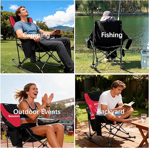 Miniatura 7 de KINGROCK Silla mecedora de gran tamaño con reposacabezas y bolsa de transporte, sillas de campamento portátiles plegables de capacidad para adultos,