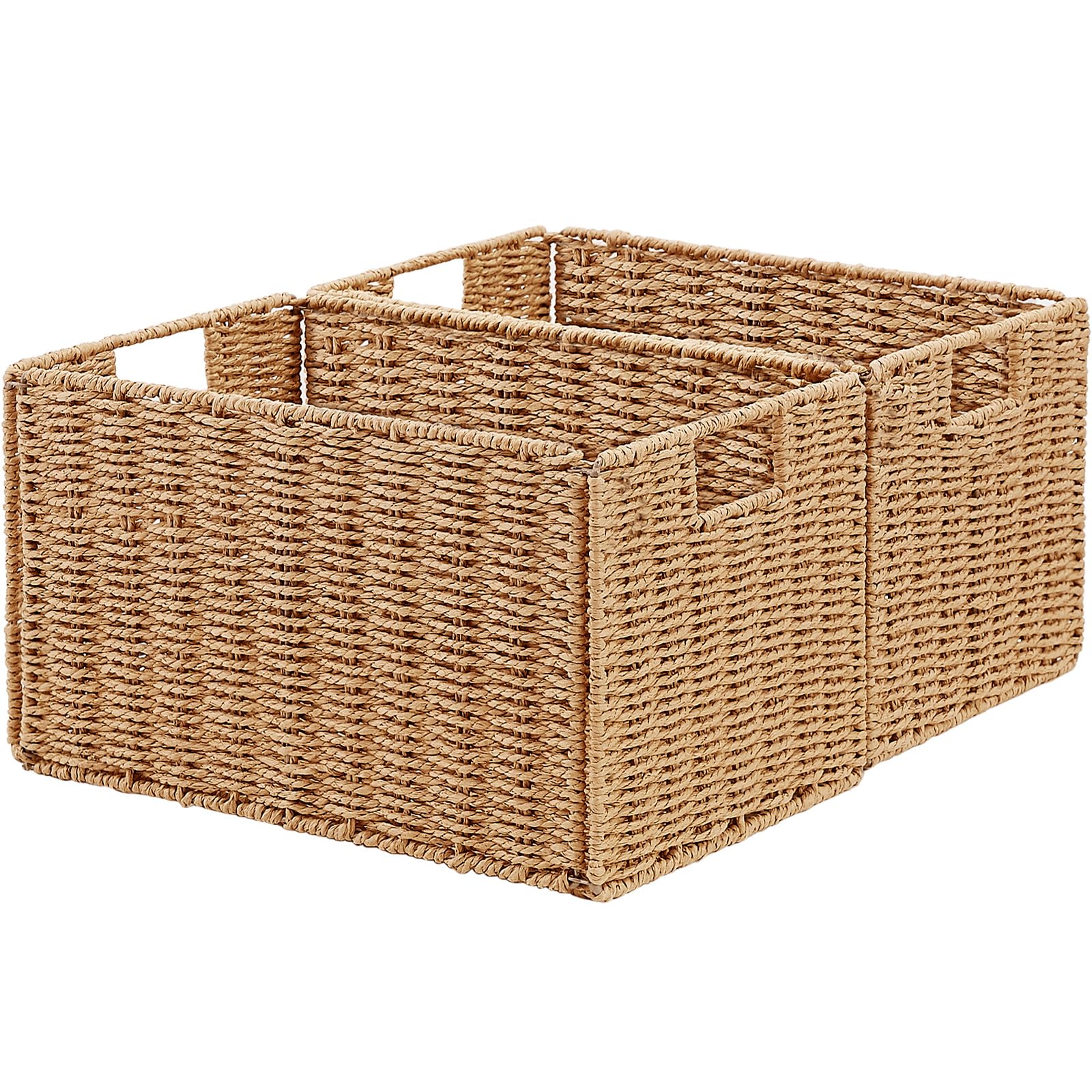 Vagusicc Wicker Storage Basket, Set of 2 Handwoven Storage Baskets for Shelves, Collapsible Storage Box Organiser Shelf Hamper Gift Basket for Bathroom Bedroom Kitchen, 43 x 30.5 x 26 cm, Natural