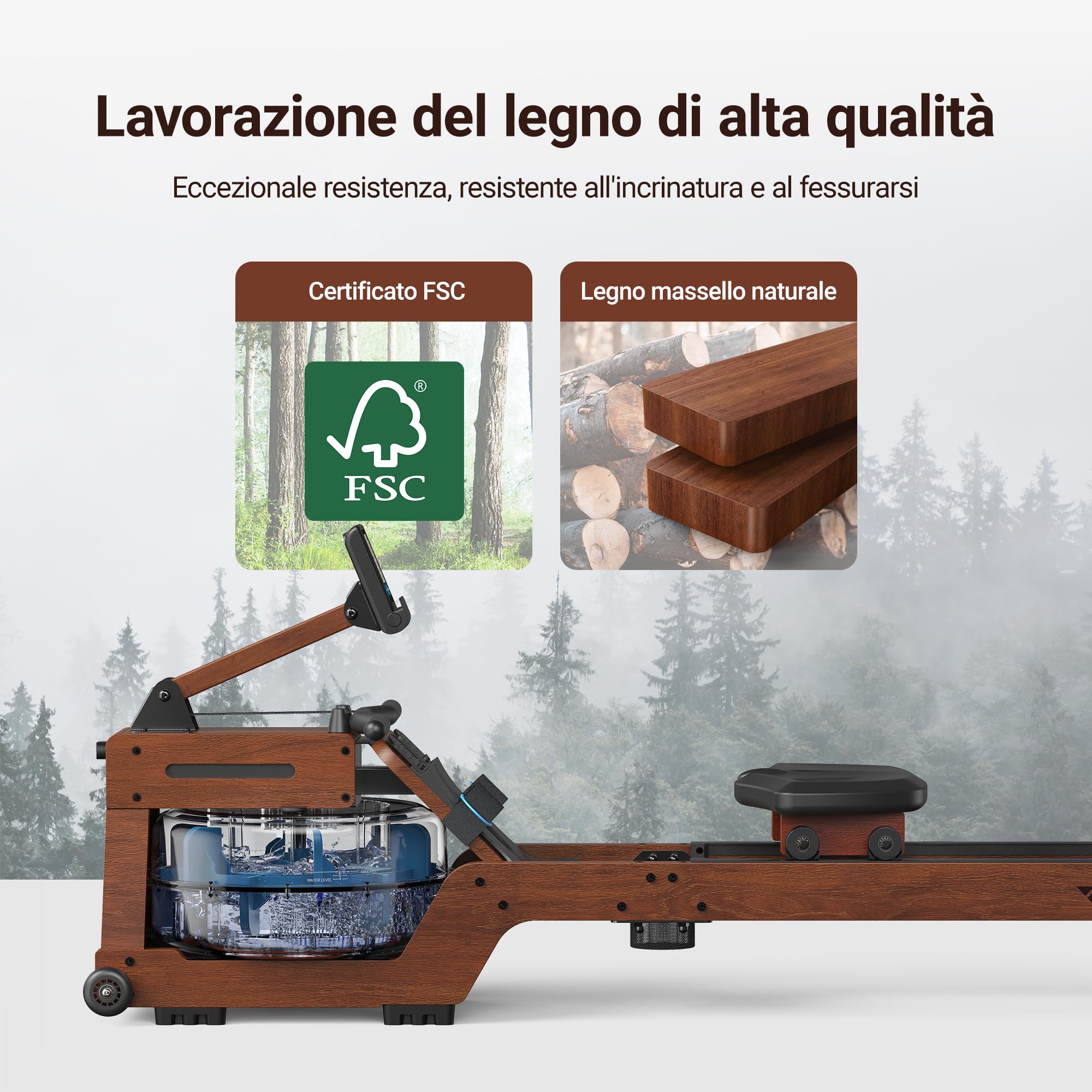 MERACH Vogatore ad Acqua per la Casa, Vogatore con Resistenza all'Acqua di 15 Litri, Connettività Bluetooth e APP, Supporto per iPad, Sedile Ergonomico, Stoccaggio Verticale Salvaspazio