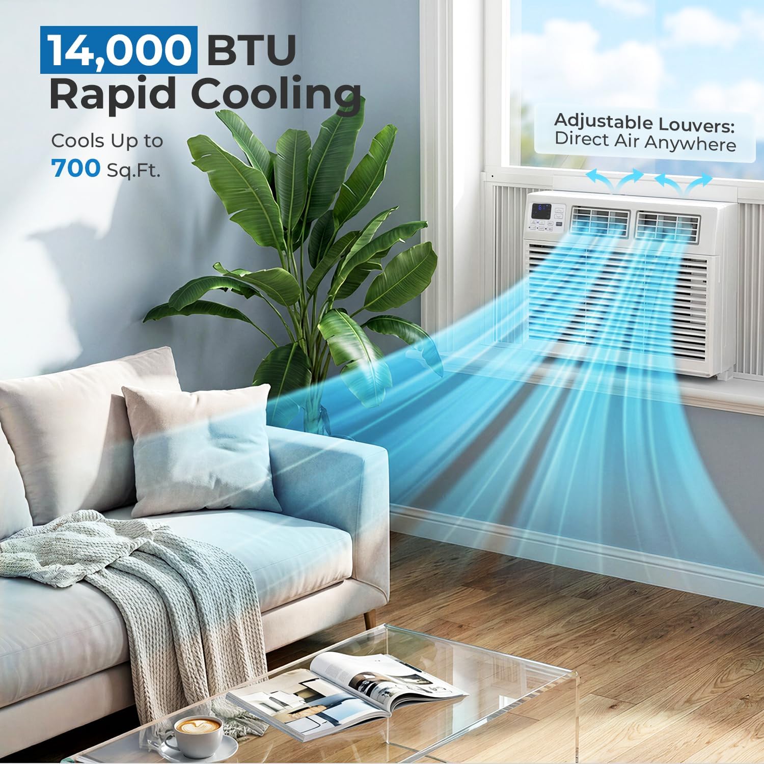 12,000 BTU Window Air Conditioner, 3-in-1 AC Unit with Dehumidifier for Large Room/Living Room Up to 550 Sq. Ft, Quiet & Energy Saving Window AC with Remote, 4 Fan Speeds, 24H Timer, Sleep Mode