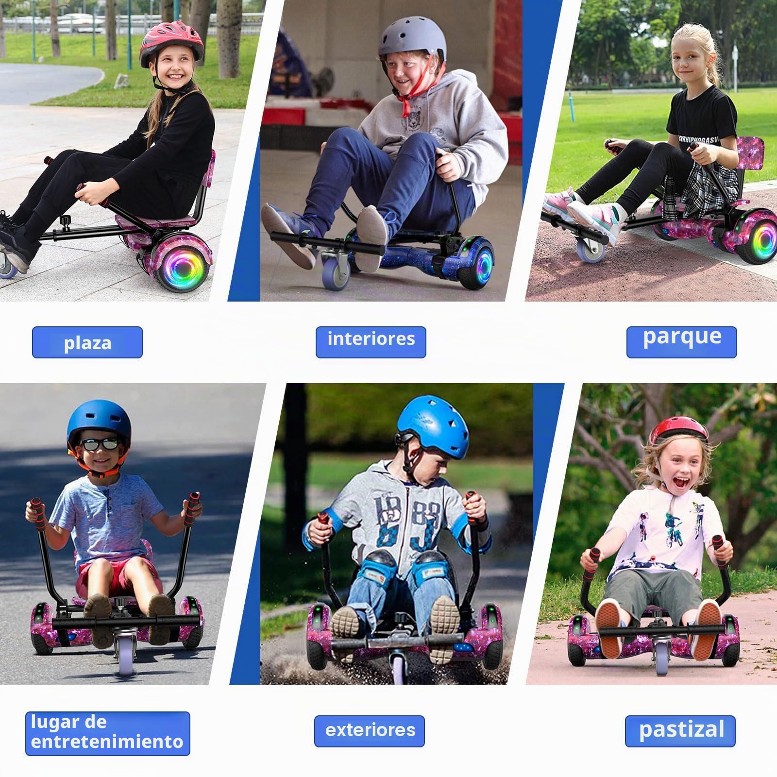 SISIGAD Hoverboards de 6.5 pulgadas con hoverkart, Bluetooth y luces LED, regalo ideal para niños